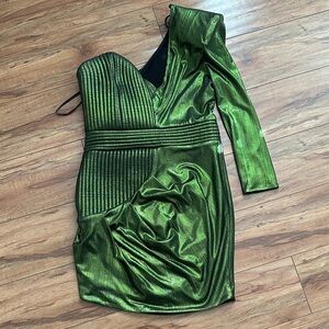 Zhivago Metallic Green One-Shoulder Dress